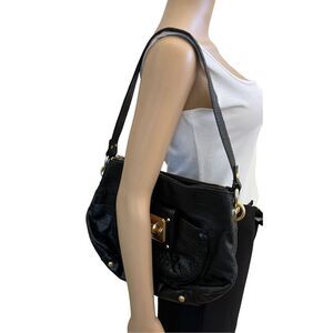 B. Makowsky Astor Black Leather Croc Print Hobo Shoulder Bag *Excellent Conditio